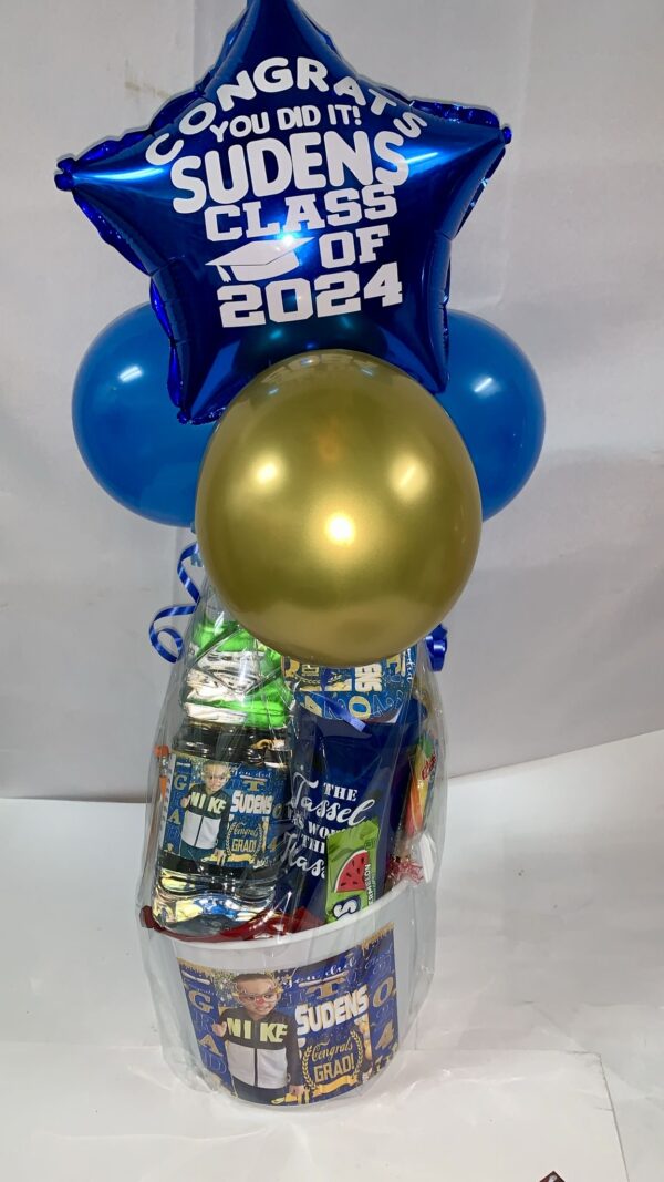 Personalized Bucket with Graduation Foil Balloon Graduation Gifts