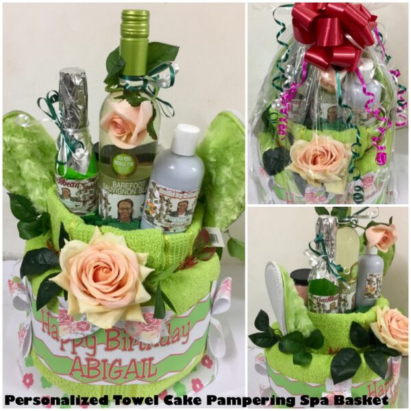 Personalized Wine Spa Towel Cake Towel Cake