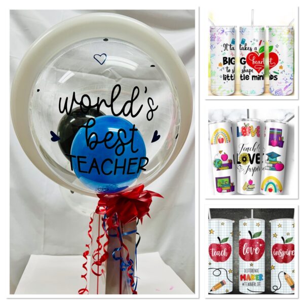 Teacher Personalized Tumbler With Personalized Bubble Balloon Teacher's Gift