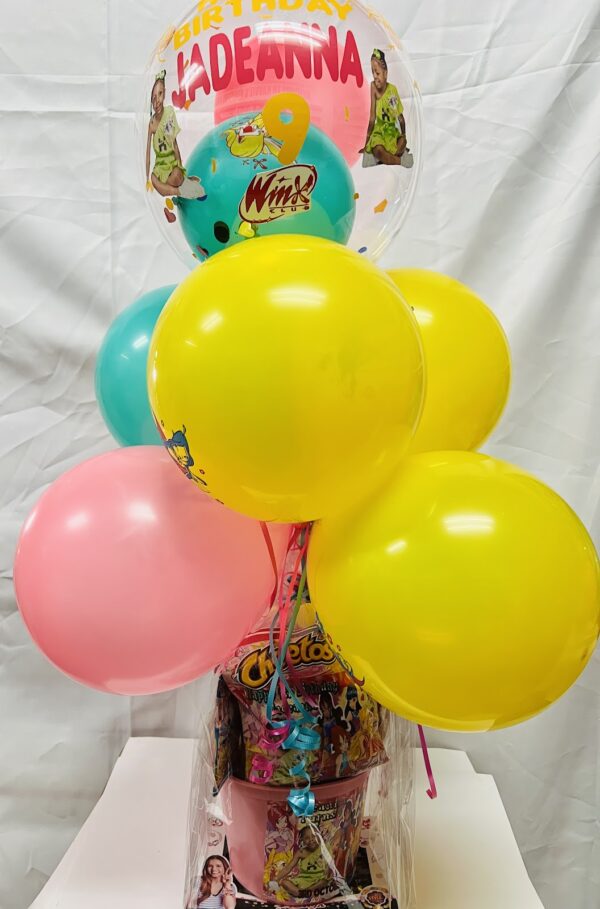 fp bucket balloon bouqet Fully Personalized Bucket/Gift Box - (with Personalized Bubble Balloon Bouquet)