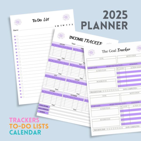 2025 Printable Planner - Daily, Weekly, Monthly Goals & Income Tracker
