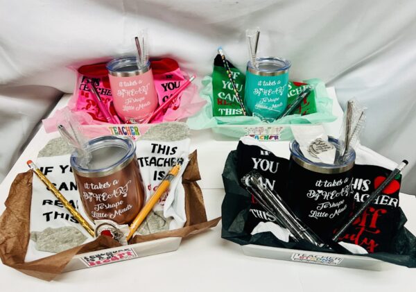 IMG_3132 Teacher’s Appreciation Wine Tumbler Gift Basket – Keychain, Socks & More with Balloon