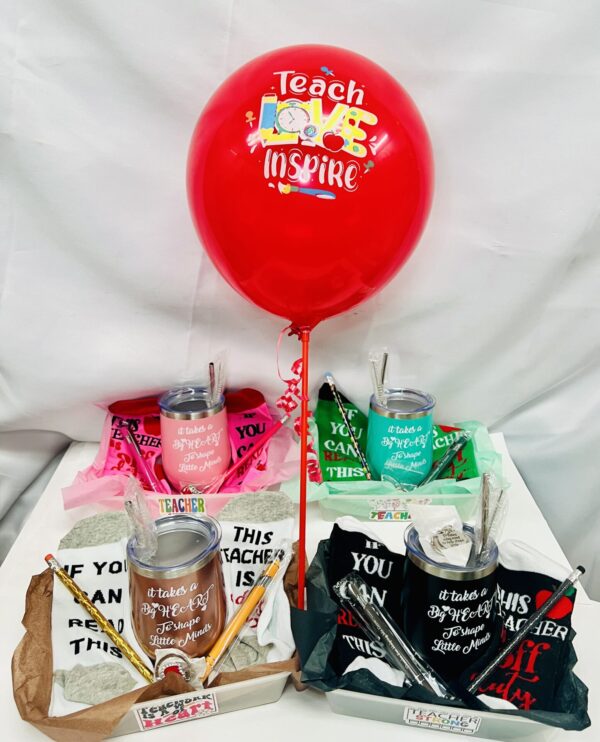 IMG_3133 Teacher’s Appreciation Wine Tumbler Gift Basket – Keychain, Socks & More with Balloon