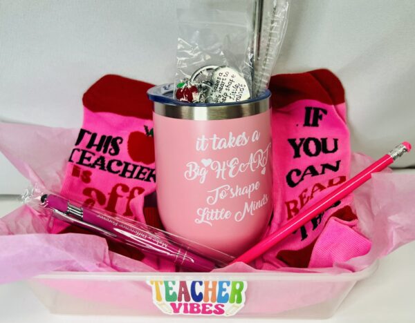IMG_3142 Teacher’s Appreciation Wine Tumbler Gift Basket – Keychain, Socks & More with Balloon