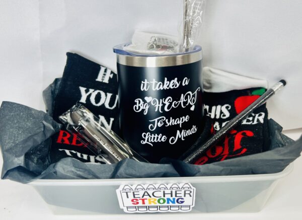 IMG_3153 Teacher’s Appreciation Wine Tumbler Gift Basket – Keychain, Socks & More with Balloon