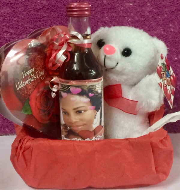 MINI WINE & TEDDY BEAR & BOX of CHOCOLATES Gift Basket Valentine Gifts