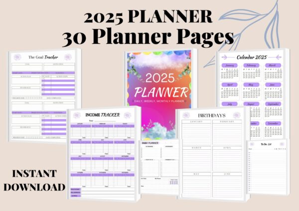 2025 Printable Planner - Daily, Weekly, Monthly Goals & Income Tracker