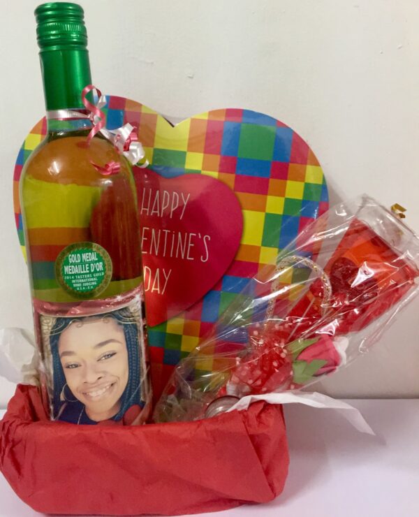 Personalized LARGE WINE, CANDLE & LARGE BOX of CHOCOLATES Gift Basket Valentine Gifts