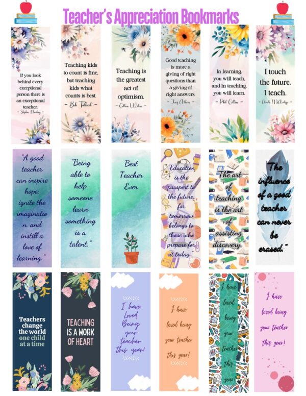 Teacher’s Appreciation Bookmarks Teacher's Appreciation Gifts