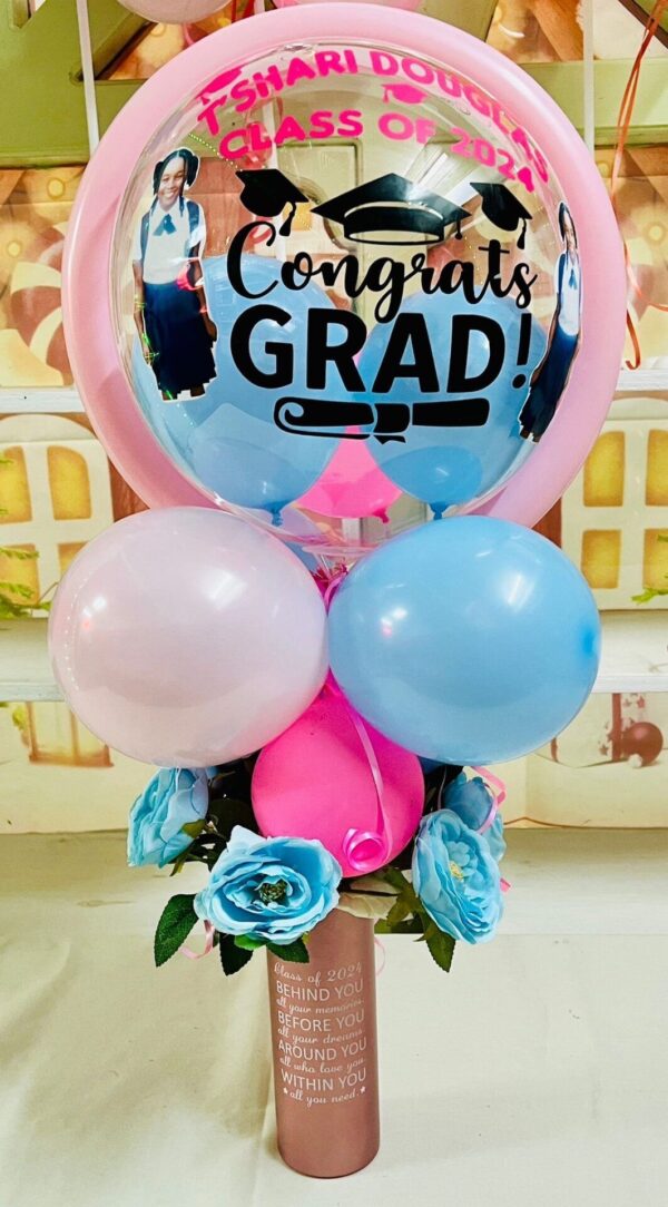 img_0566 Graduation Personalized Floral Bubble Balloon Arrangement In Stainless Steel Tumbler