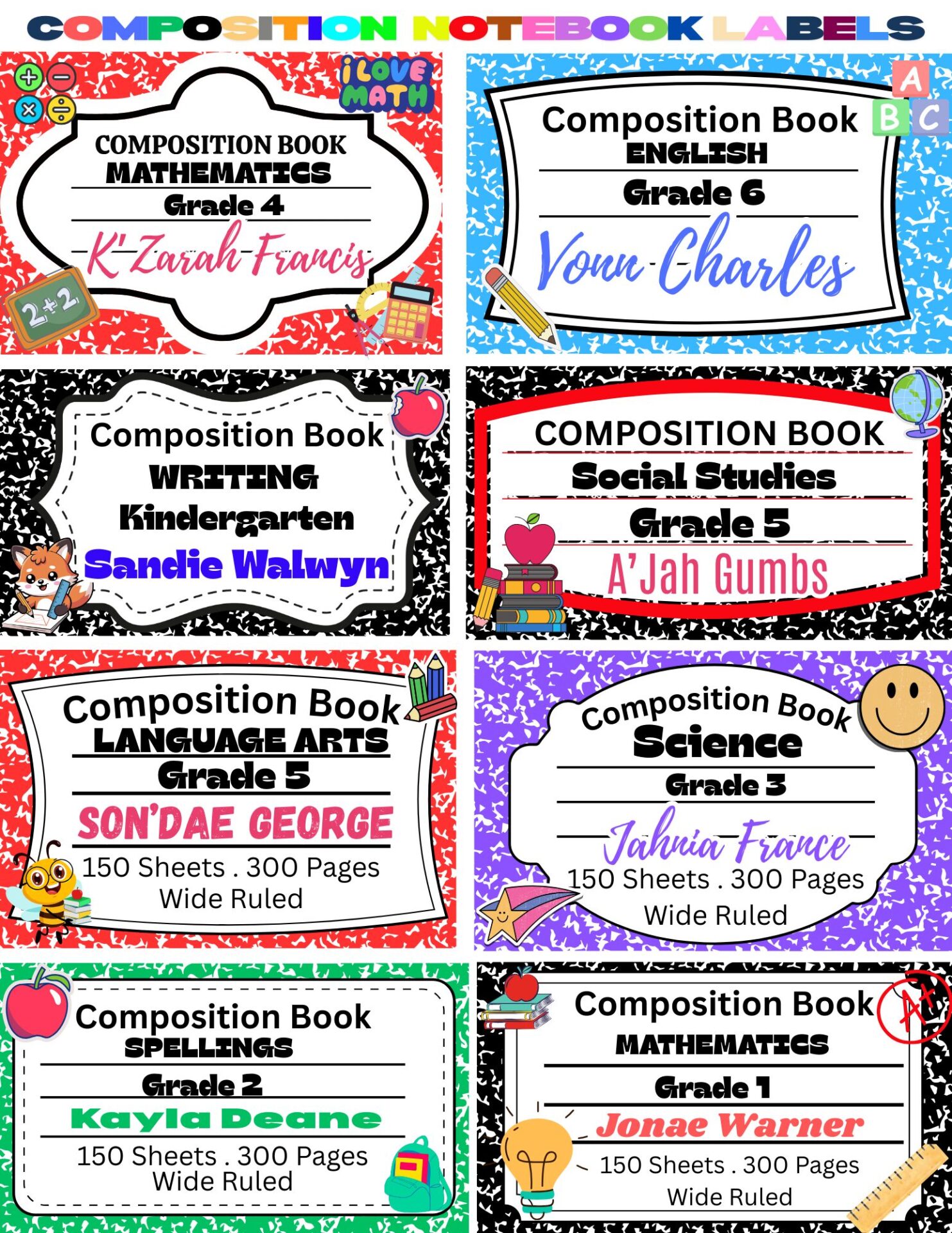 Personalized Composition Notebook Labels